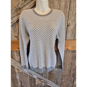 Kim Rogers XL PETITE grey white geometric long sleeve popover sweater